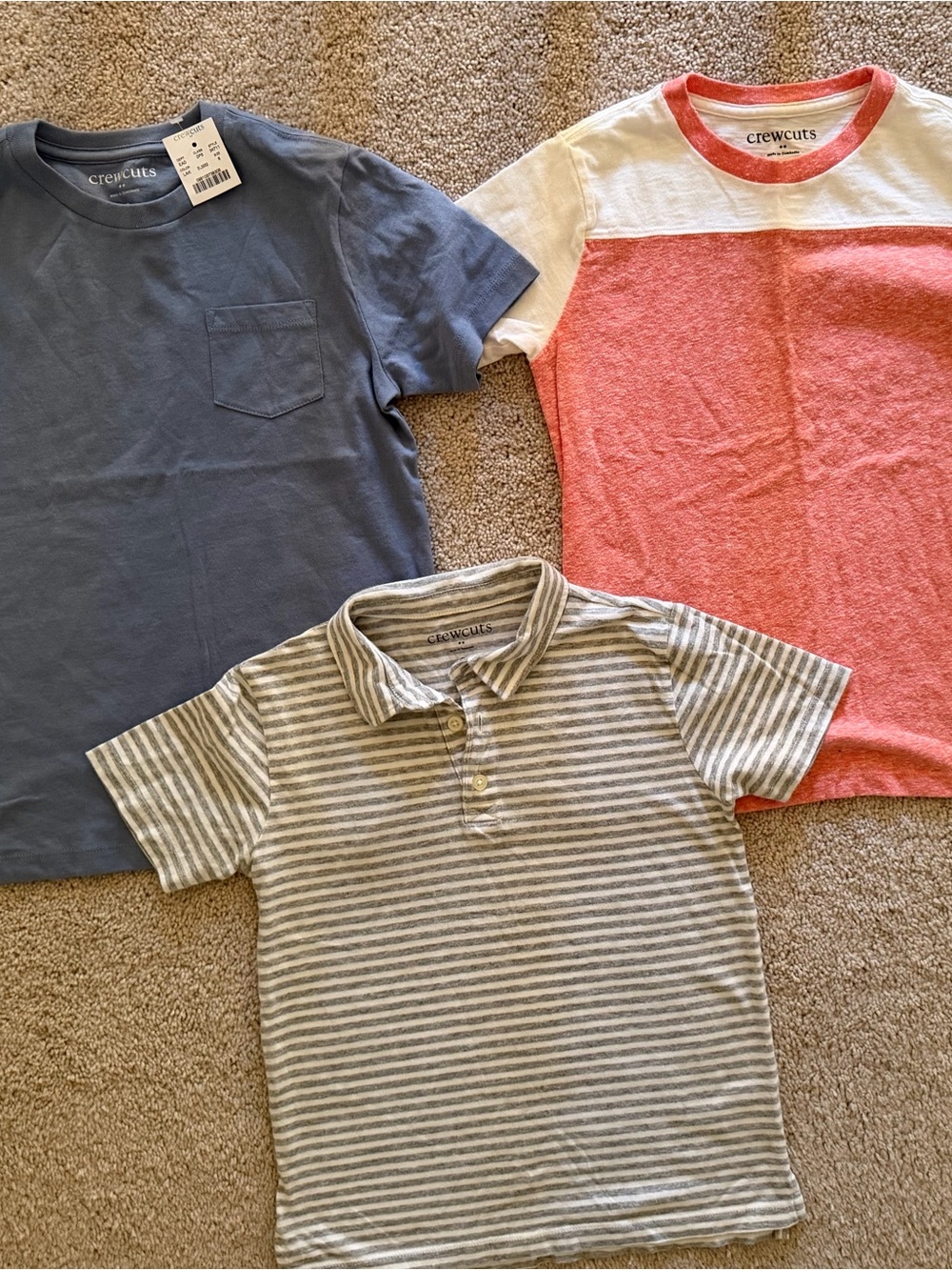 crewcuts Boys 3-Pack Tops — Blue, Coral, Gray Stripe